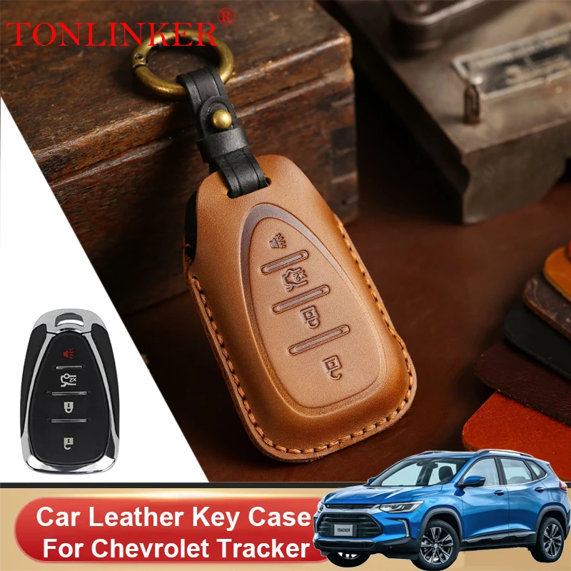 

TONLINKER Car Dedicated Leather Key Case For Chevrolet Tracker 2019 2020 2021 2022 Holder Shell Remote Keychain Accessories