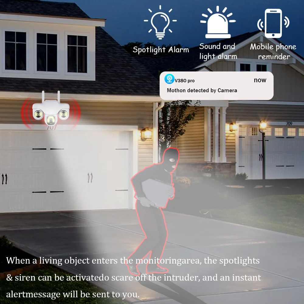 V380 Solar IP Camera Outdoor Wireless WiFi/4G 15MP 3 PTZ Lens Human Detection Security Surveillance Waterproof IP66 CCTV Camera