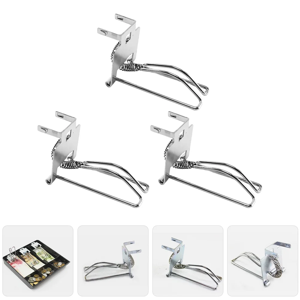 3 Pcs Cashier Box Clip Paper Clips Fixing Clamps Register Accessory Metal Money Tray Iron Supply Drawer Man