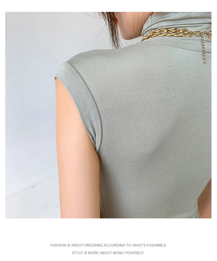 2026 Frühling Sommer Ärmelloses Rollkragen-T-Shirt für Damen Trendiges Vielseitiges Layering-Oberteil Stylisches Slim-Fit Basic-Unterhemd für Frauen – Detail 30