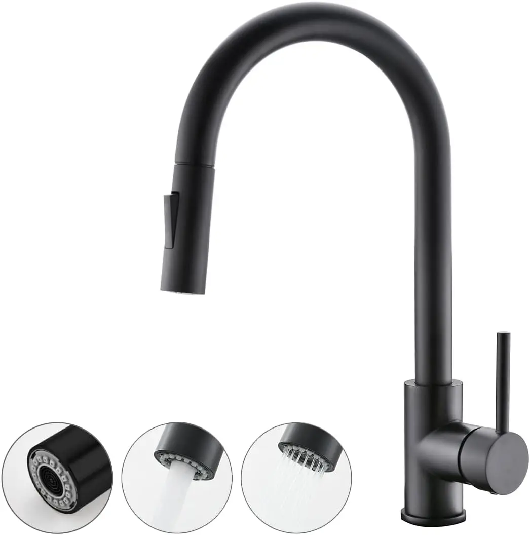 

Black Kitchen Faucet with Pull Down Sprayer, High Arc Stainless Steel Material, with cUPC Ceramic Cartridge,Without Deck P