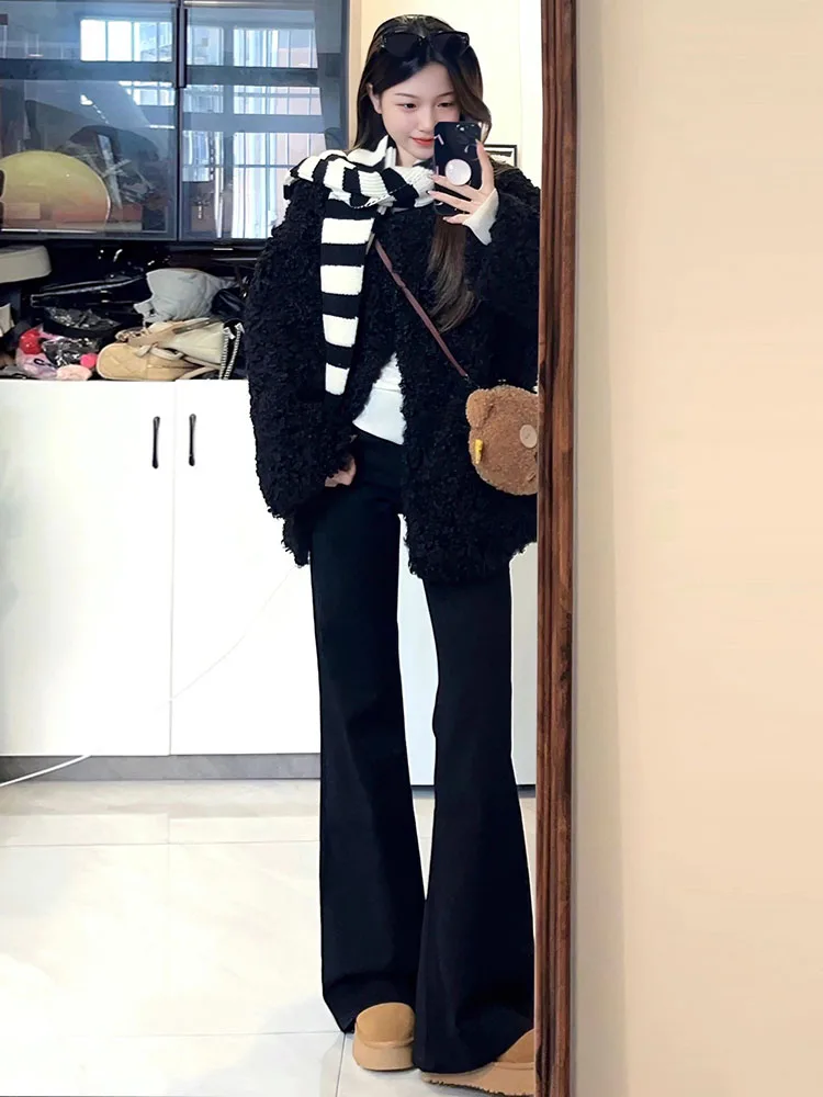 

Джинсы-колокольчики с низкой талией Fce на подкладке, женские осенне-зимние свободные широкие длинные брюки, расклешенные джинсы с микро-расклешенными джинсами, женские джинсы