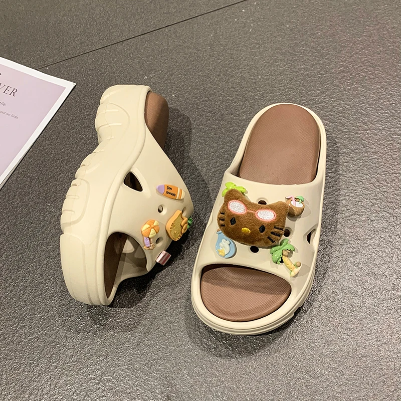 Korean Style Balanced Shock Absorption Comfort Portability Thick Soled Fashionable Fallow Slipper Flip-flops Fashion Shoes Girl