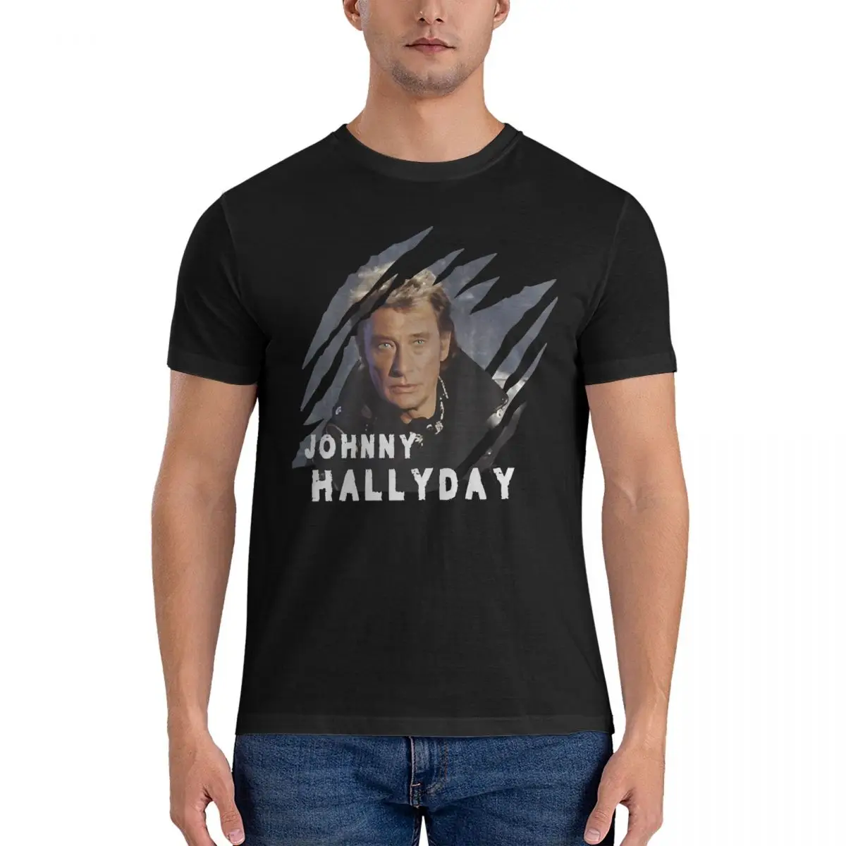 Musique Vintage Scoop Classique Men's T Shirts Johnny Hallyday Funny Tees Short Sleeve Round Neck T-Shirt Cotton Summer Tops