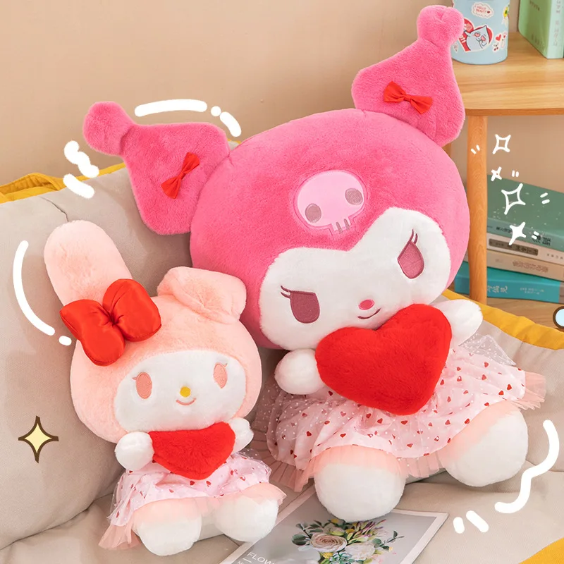 Sanrioed Hello Kitty Anime Bonecas de Pelúcia para Crianças, Kuromi Cinnamoroll, Kawaii Quarto Ornamentos, Travesseiro para Menina, Aniversário e Presente De Namorados