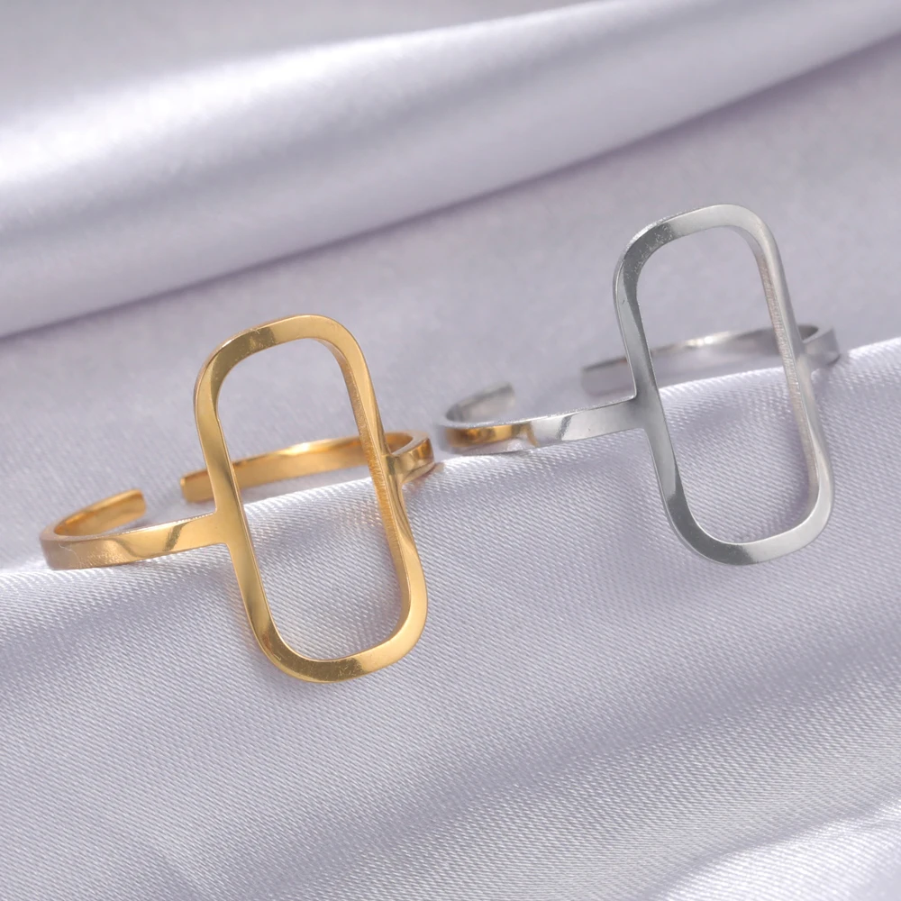 COOLTIME Rechteckige geometrische Ringe, offen, verstellbar, Edelstahlringe für Männer und Frauen, Statement-Schmuck, Geschenk, 2026, Neu – Detail 7