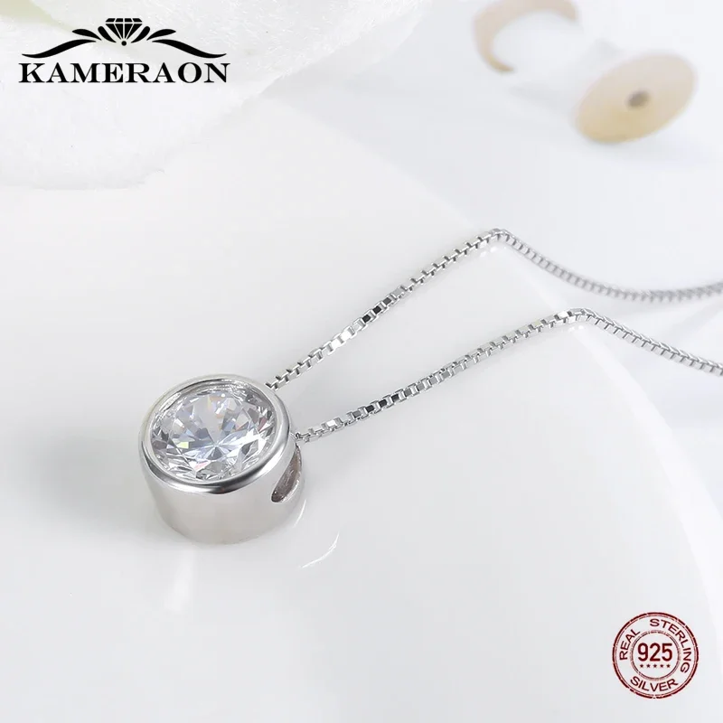 Kameraon 925 Sterling Silver Jewelry Women Personality Round Simulated Diamond Necklace Gold Silver Color Wedding Pendants Gift