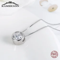 Kaméricaon 925 joias femininas de prata esterlina, colar com pingente de diamante simulado, pingente redondo dourado prateado para casamento, presente