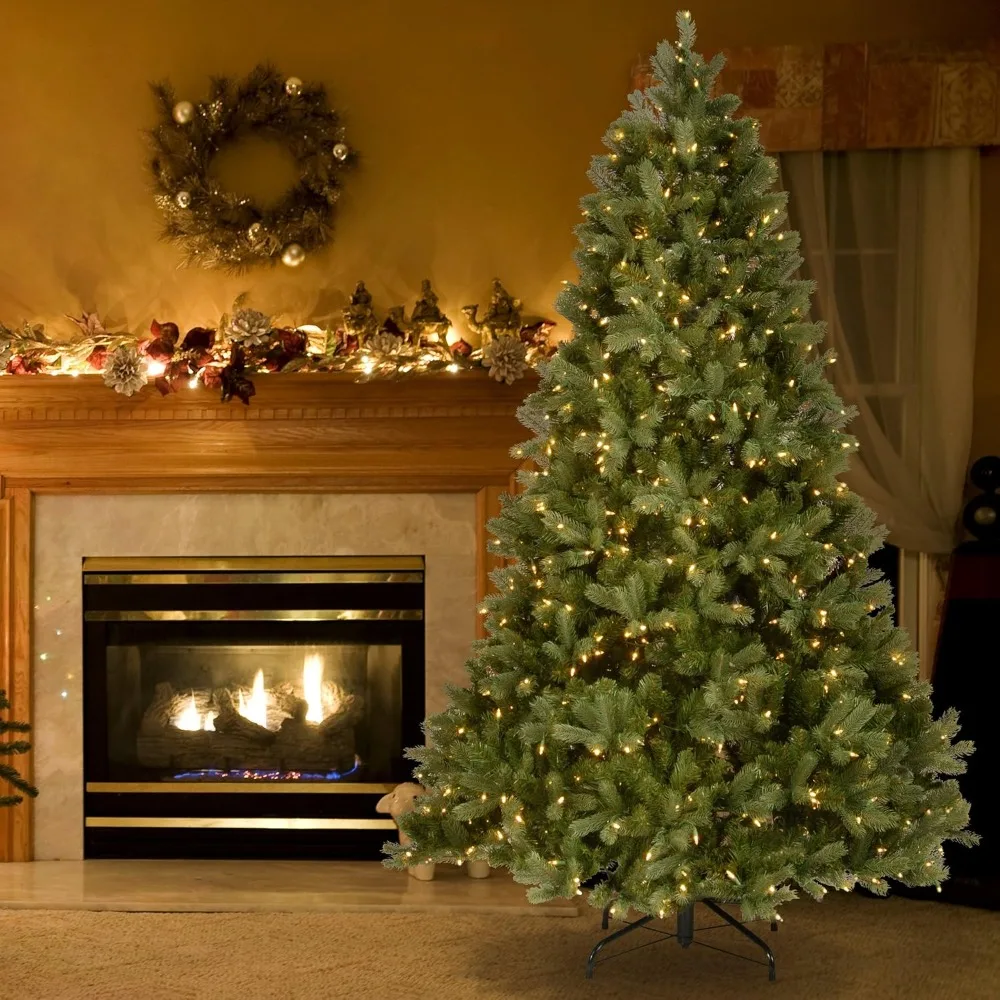 Pre-Lit 'Feel Real' Artificial Full Downswept Christmas Tree, Green, Douglas Fir, White Lights, Includes Stand, 6.5 feet