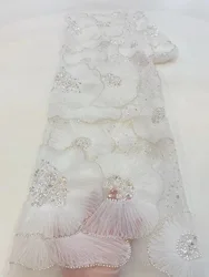 2.5yards African Sequins Beaded Lace Fabrics High Quality Sequence Embroidery French Nigerian Lace Fabric For Wedding Sewing