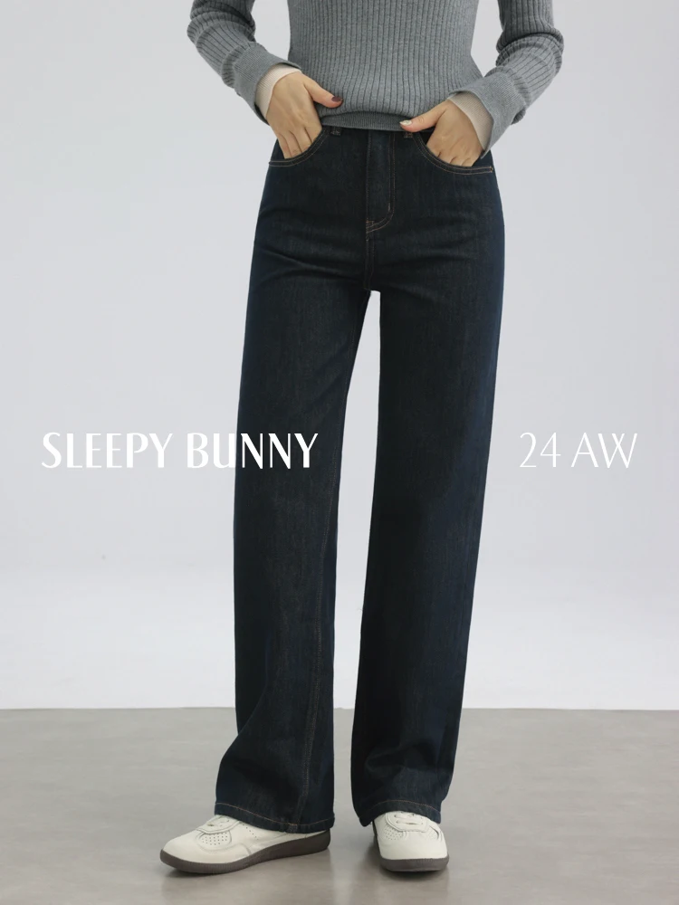 

Winter Fleece Lined Jeans Contrast Stitch High Waist Denim Pants Women Slim Straight Warm Trousers Casual Petite Long Bottoms