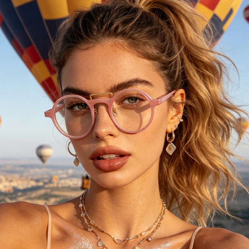 1pc retro double beam round frame glasses daily simple commuter fashion glasses men and women the same style