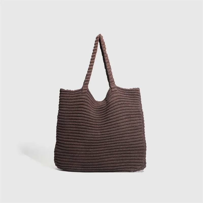 Retro Gestrickte Handtasche für Frauen Herbst Winter Neue Koreanische Ausgabe Einfarbig Gestrickte Tasche Große Kapazität Reise Handheld Tasche – Detail 16