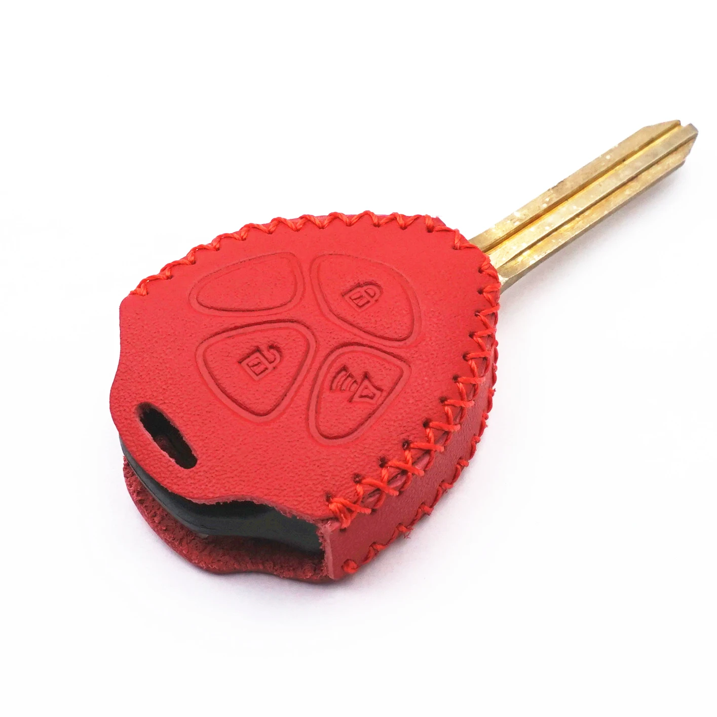 WFMJ Red Leather for Toyota Matrix 4Runner Venza Corolla RAV4 Yaris Scion iQ xB xD 3 Buttons Key Case Cover Fob (Red stitch)