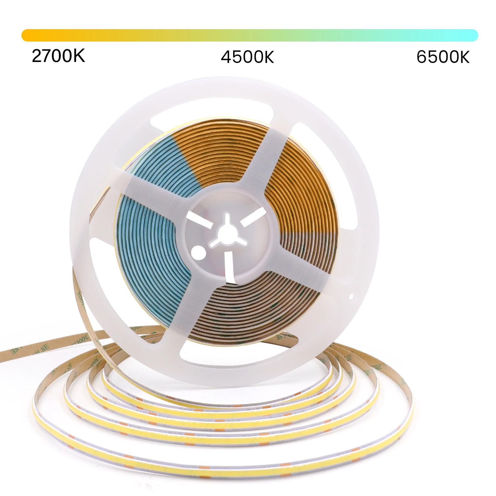 COB CCT LED قطاع ضوء 576 المصابيح/م عالية الكثافة مزدوجة اللون RA90 عكس الضوء 24 فولت 2700 كيلو إلى 6500 كيلو للتغيير 8 مللي متر عرض شريط مرن