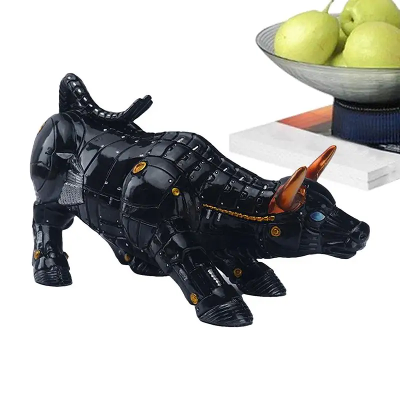 

Mechanical Bull Decor Wall Street Resin Black Figurine Feng Shui Statue Portable Figurines Desk Sculpture Home Decoration