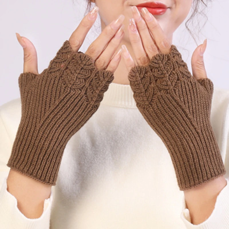 Winter Women Half Finger Gloves Stretchy Hand Wrist Arm Wamer Crochet Knitting Faux Wool Mittens Fingerless Solid Color Gloves