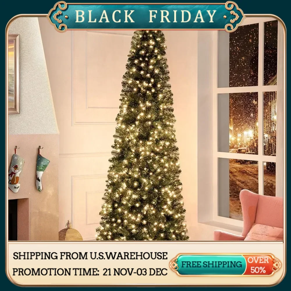 Artificial Christmas Tree with 1102 Branch Tips, 350 Warm Lights and Metal Stand 34