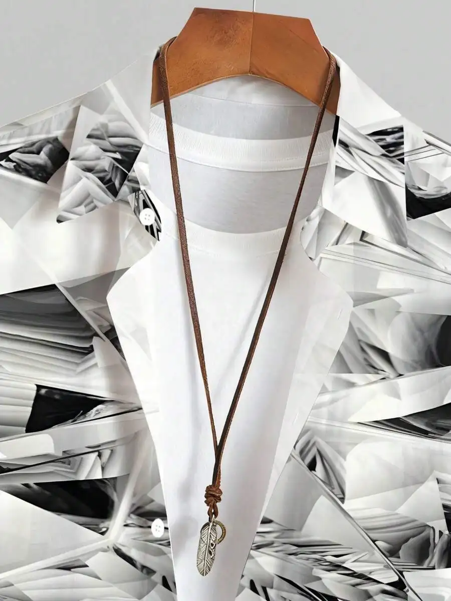 

Mens Slim Fit Casual Short Sleeve Shirt With 3D Abstract Geometric Prism Print For Beach And Daily Wear