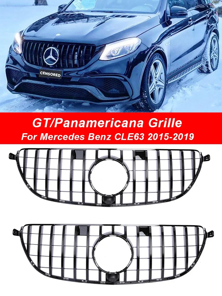 Racing Grill For Mercedes Benz AMG GLE63 Black Chrome Front Bumper Panamericana GT Grille Style 2015 2016 2017 2018 2019