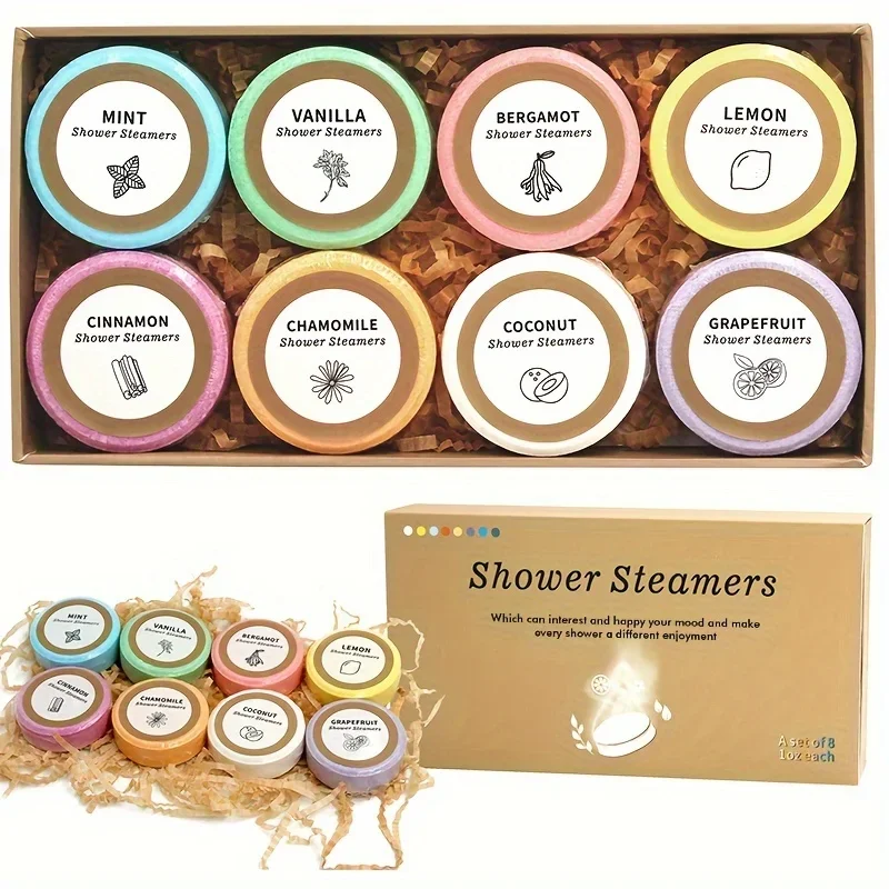 Générateur de vapeur de douche avec château essentiel, bombe de douche, spa à domicile, auto-soin et relaxation, cadeau pour elle, paquet de 8