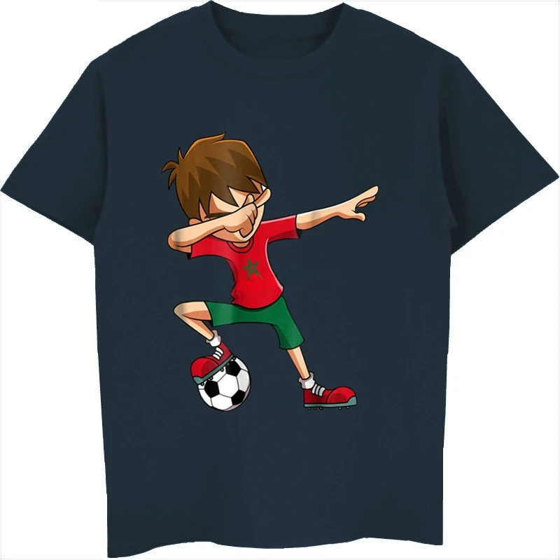 T-Shirt Cotton Tees Tops Harajuku Summer Novelty Cartoon T Shirt Soccers Shirt For Boys Dabbing Morocco Flag Gifts Movie