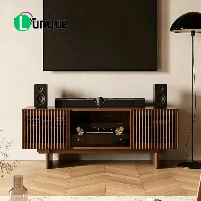 Modern Simple Solid Wood TV Cabinet Vertical Stripe Wall Mounted Floor Storage Locker for Living Room Home Furniture Durable