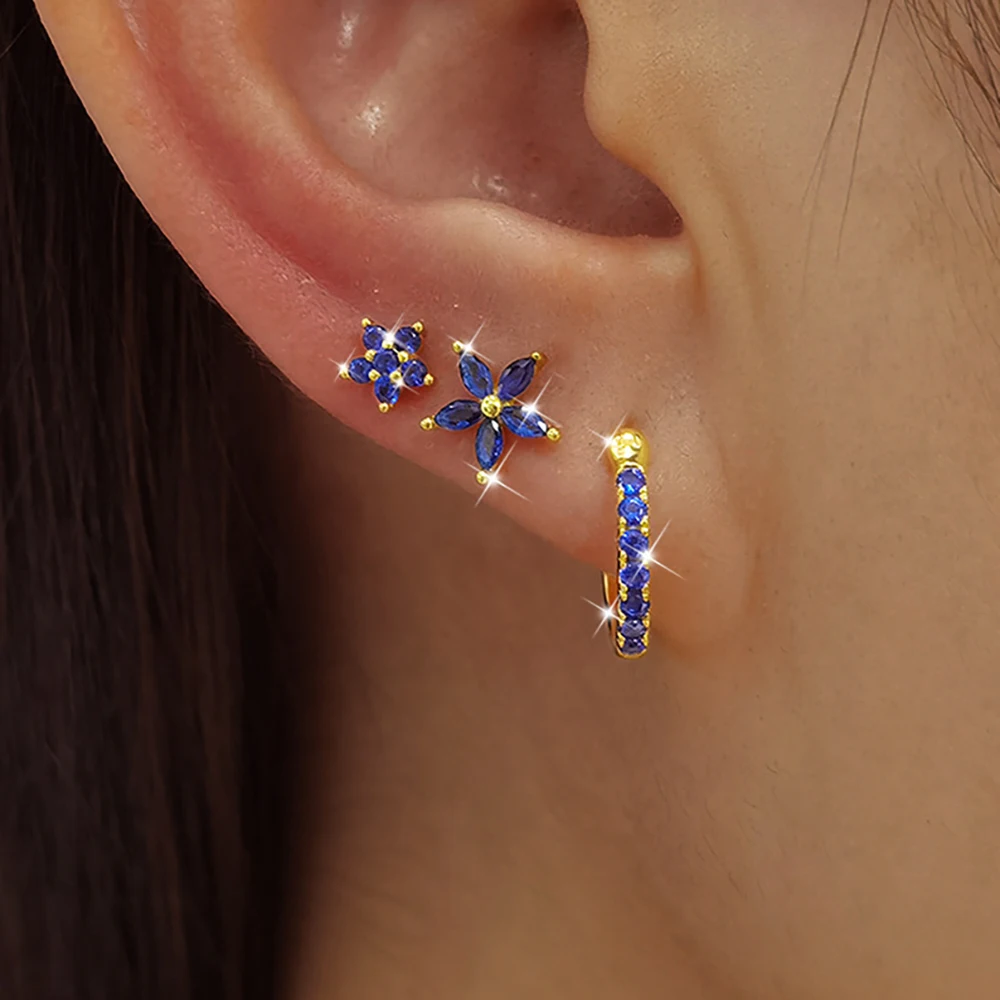 3PCS Edelstahl Zirkon Knorpel Blume Piercing Ohr Stud Ohrring Für Frauen Helix Tragus Engagement Geburtstag Schmuck Geschenk