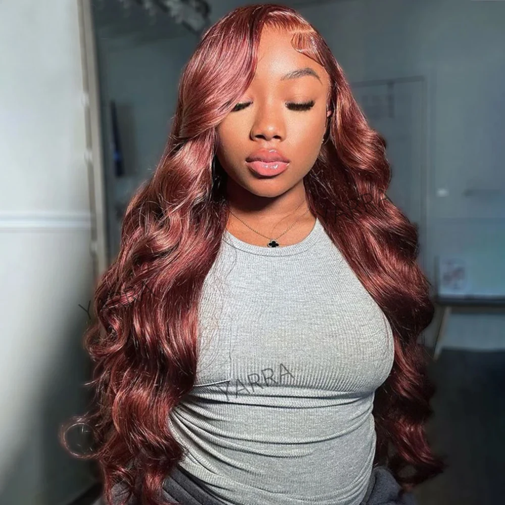 

Body Wave 13x6 HD Reddish Brown Glueless Human Hair Wigs Transparent 13x4 Lace Frontal Wig For Women 6x4 Closure Wig Pre Plucked