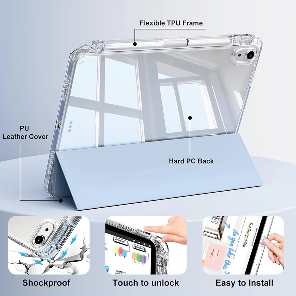 2026 For IPad Air 11 Case with Pen Holder, Trifold Acrylic Cover for IPad 10.2 9.7 Air 6 7 IPad 10 9 11th Mini 6 7 Kindle Case