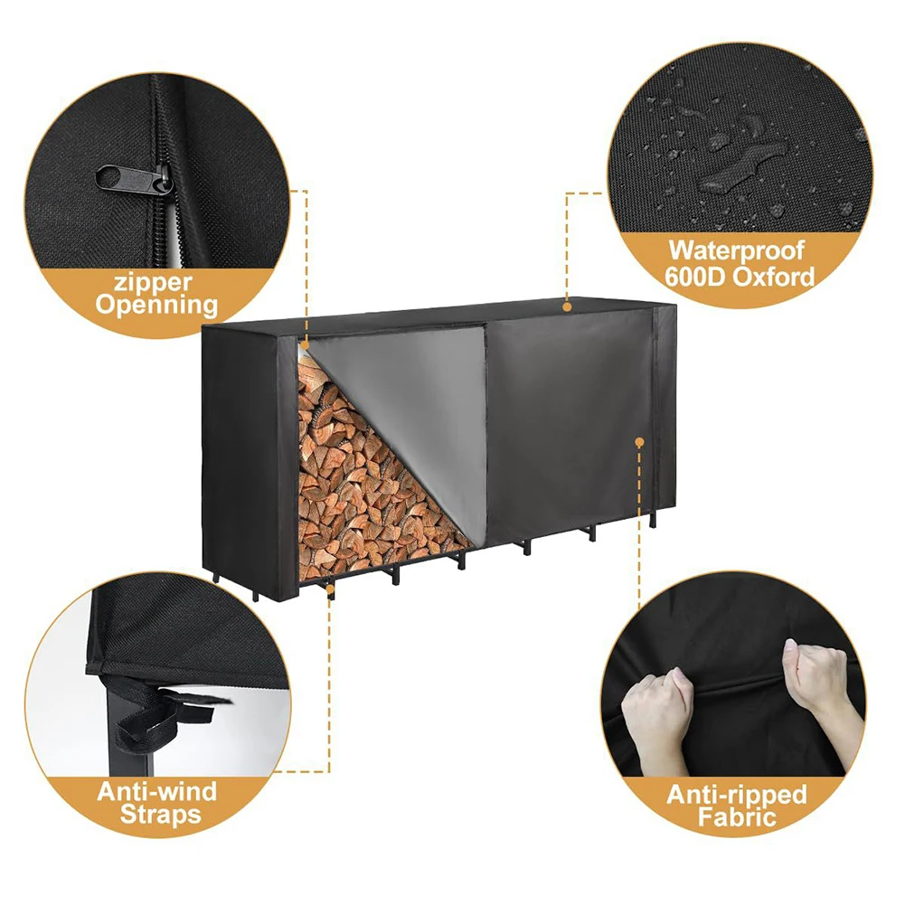Camping Firewood Cover Firewood Log Rack Cover 244*61*107cm 600D Oxford Fabric Downward Air Vents Fastener Closure