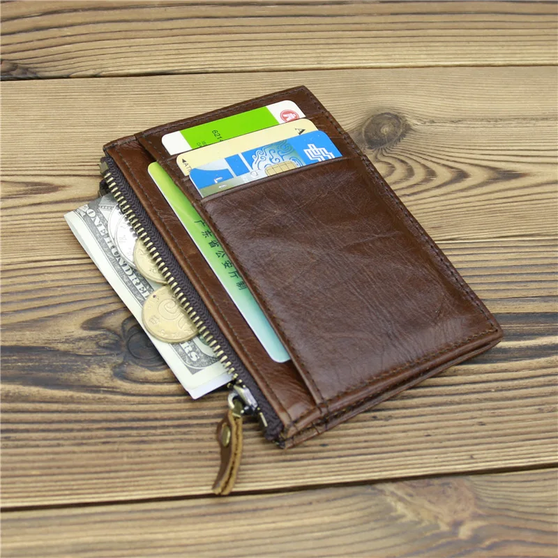Vintage Genuine Leather Wallet Short Slim Credit Card Holders Men's Women's Wallet Money Bag Zipper Coin Purse