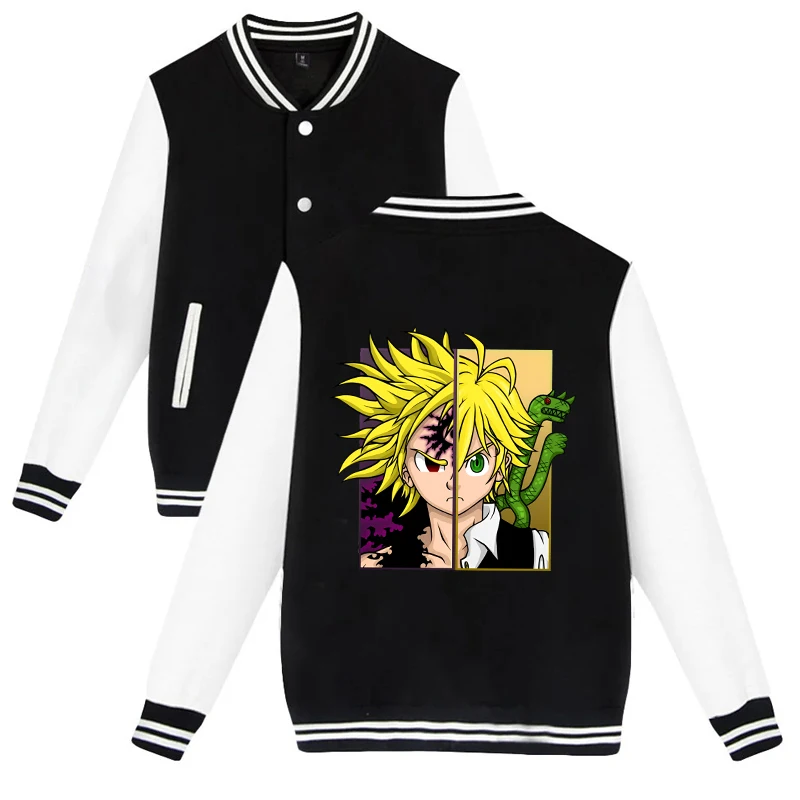 Meliodas เสื้อโค้ทแขนยาวสำหรับผู้ชายและผู้หญิง, เสื้อโค้ทลำลองแขนยาวผ้า jaket baseball ฤดูใบไม้ร่วงและ jaket baseball