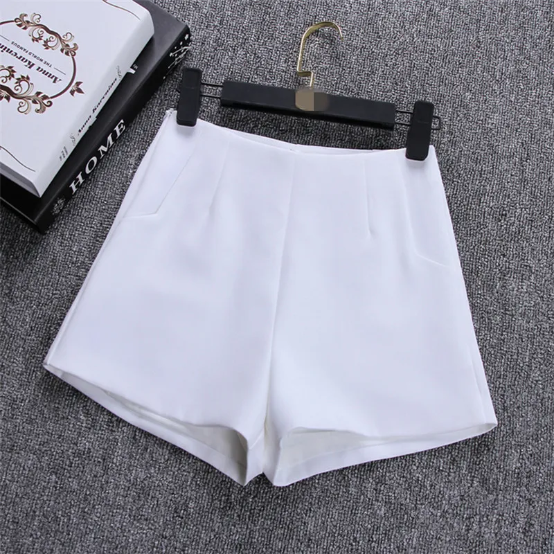 GAOKE 2024 New Women Summer High Waist A-Line Wide Leg Shorts Casual Suit Shorts Women Solid Short Pants Office Ladies Shorts