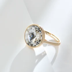 Gold Color Fancy Stone Rings for Women Round Crystals from Austria Wedding Birthday Indian Couple Jewelry Accessories