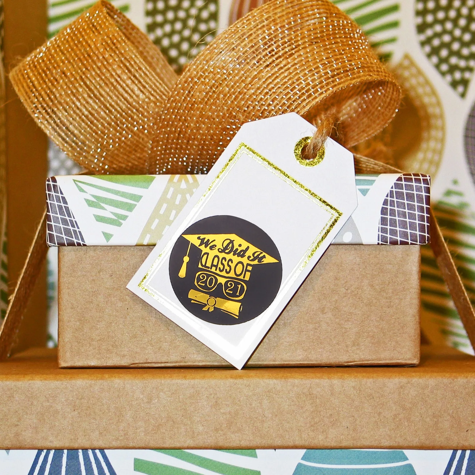 

500 Pcs Tag Hot Stamping Sticker Graduation Adhesive Stickers Gift Party Favor Black