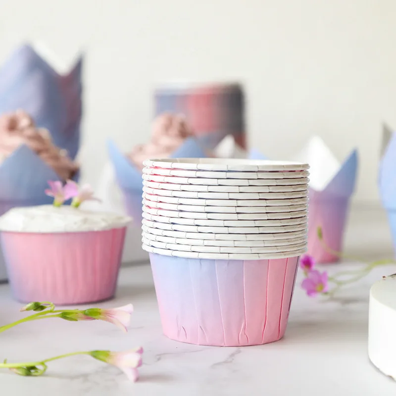 10/30pcs Gradient Cupcake Paper Cup Oilproof Cake Liner Muffin Cup Wedding Mermaid Birthday Rainbow Party Decor Baking Supplies