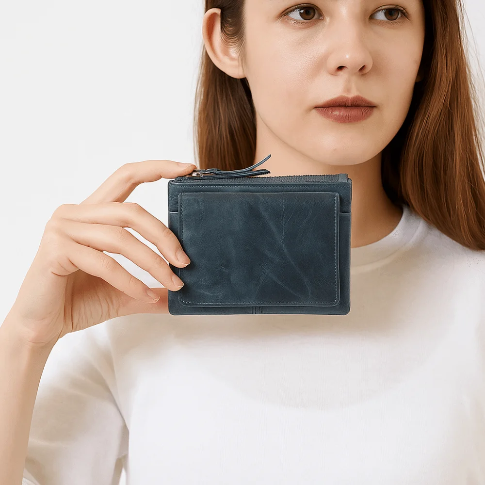 Creative Solid Color Real Leather Coin Purse Small Multi Card Slot Short Wallet Minimalist Multi-functional Card Holder Storage