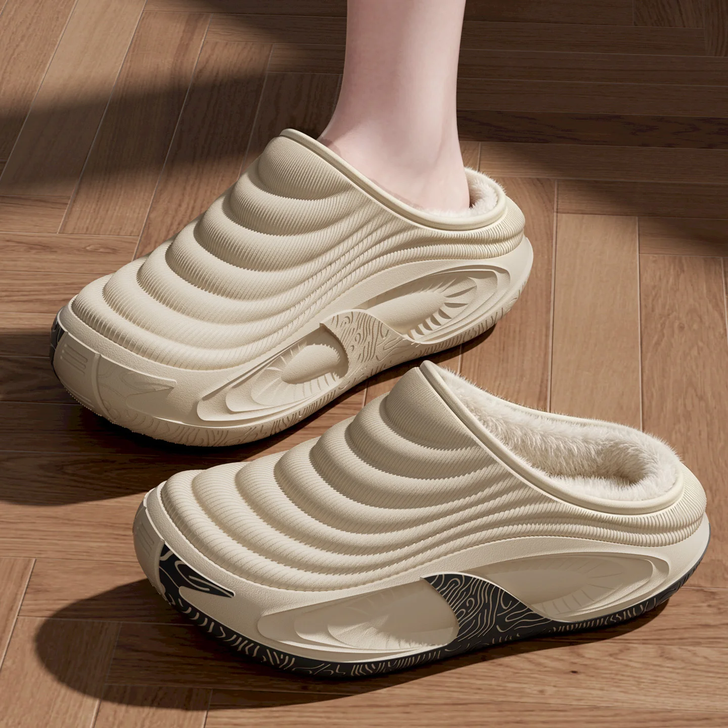 Wasserdichte Winter-Hausschuhe für Damen und Herren, warm, mit Plüschfutter, rutschfest, strapazierfähig, mit dicker Sohle, für den Innen- und Außenbereich. – Detail 5