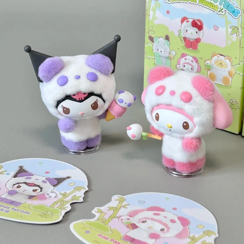 

SANRIO CHARACTERS COLORFUL PANDA Blind Box Cute Action Figure Mystery Box Kuromi Flocking Doll Surprise Toys Collect Gift New