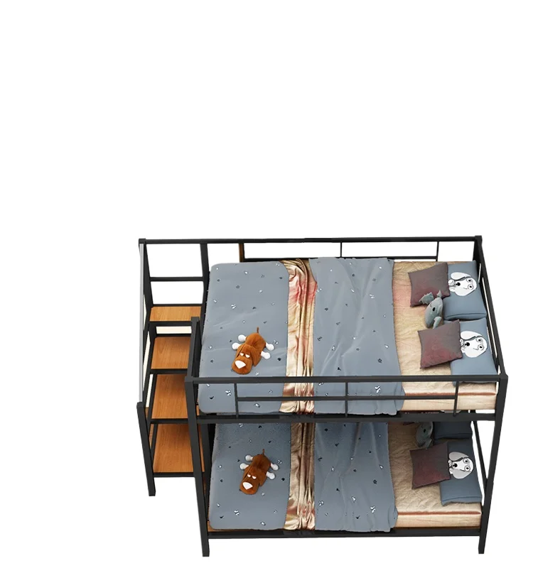 Wrought iron elevated small apartment household high and low bed apartment multi-functional double-layer iron bed frame