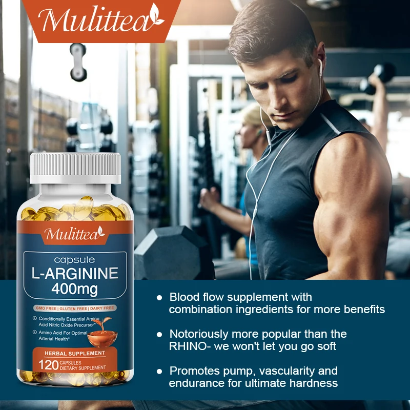 Mulittea Powerful L-Arginine Capsules For Energy Strength and Endurance exercise Muscle Mass Exercise Dietary Gym Supplement