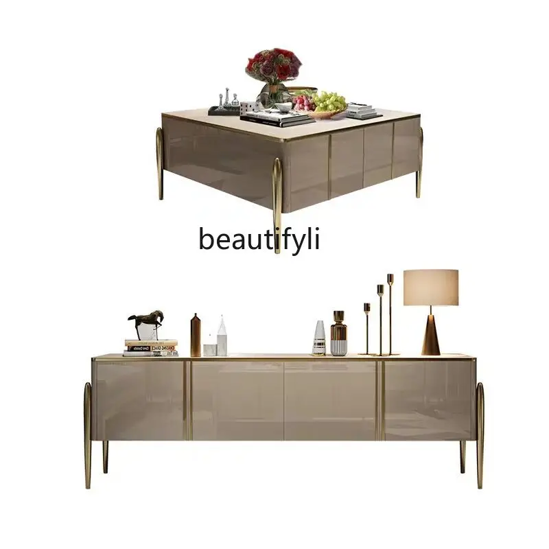 

Light Luxury American Solid Wood Tea Table Combination Post-Modern Simple Living Room Curio Cabinet Model Room