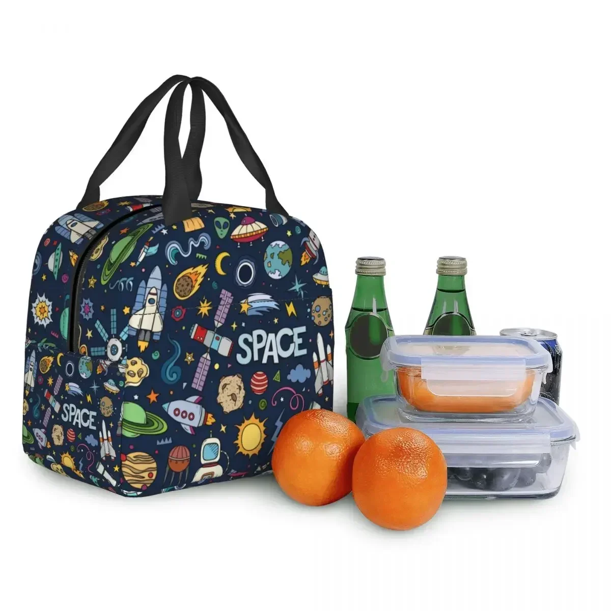 Space Universe Sun Planet Lunch Bag Cooler Warm Insulated Astronaut Spaceman Lunch Box for Women Kids School Picnic Food Bags