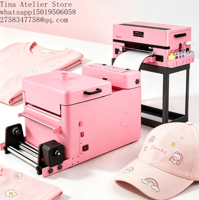 13Inch Exclusive Pink A3 XP600 DTF Printer Matching Auto Powder Shaker Oven for T-shirt Hoodie Small Business Custo=m Apparel