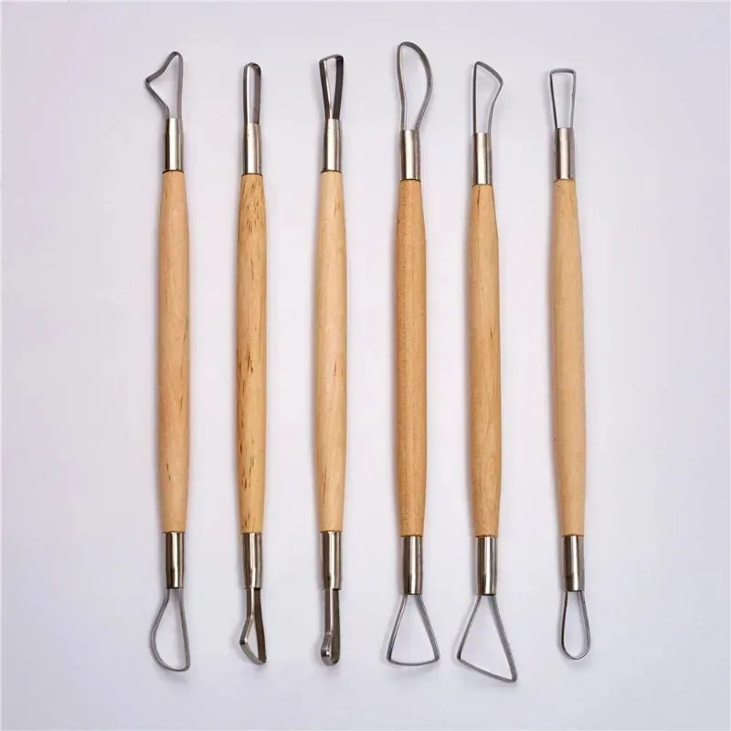 6PCS Wood Handle Pottery Clay Sculpture Carving Tool Double Heads Art Craft Wax Clay Sculpting Shaping Tools DIY Craft Set - Image 3