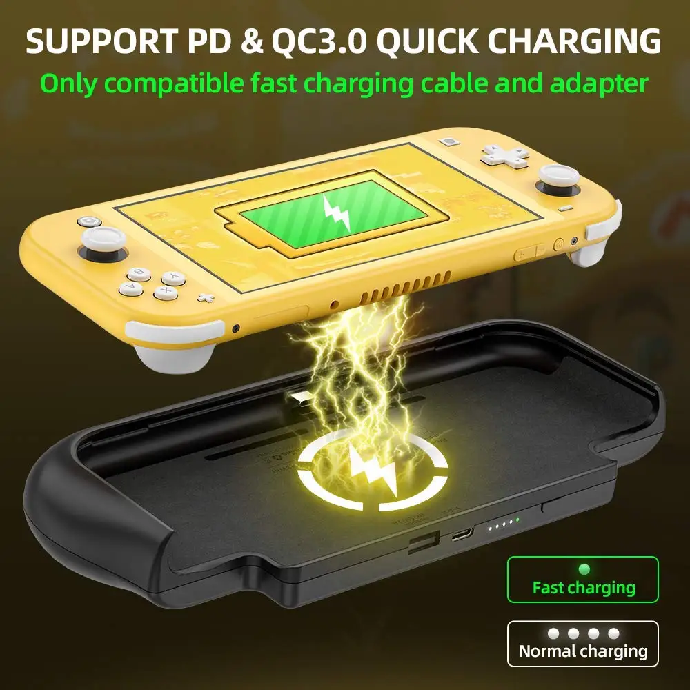 Estojo de carregador de bateria para Nintendo Switch Lite 10400mAh Estação de carregador de backup portátil Suporte de carregamento rápido PD e QC 3.0