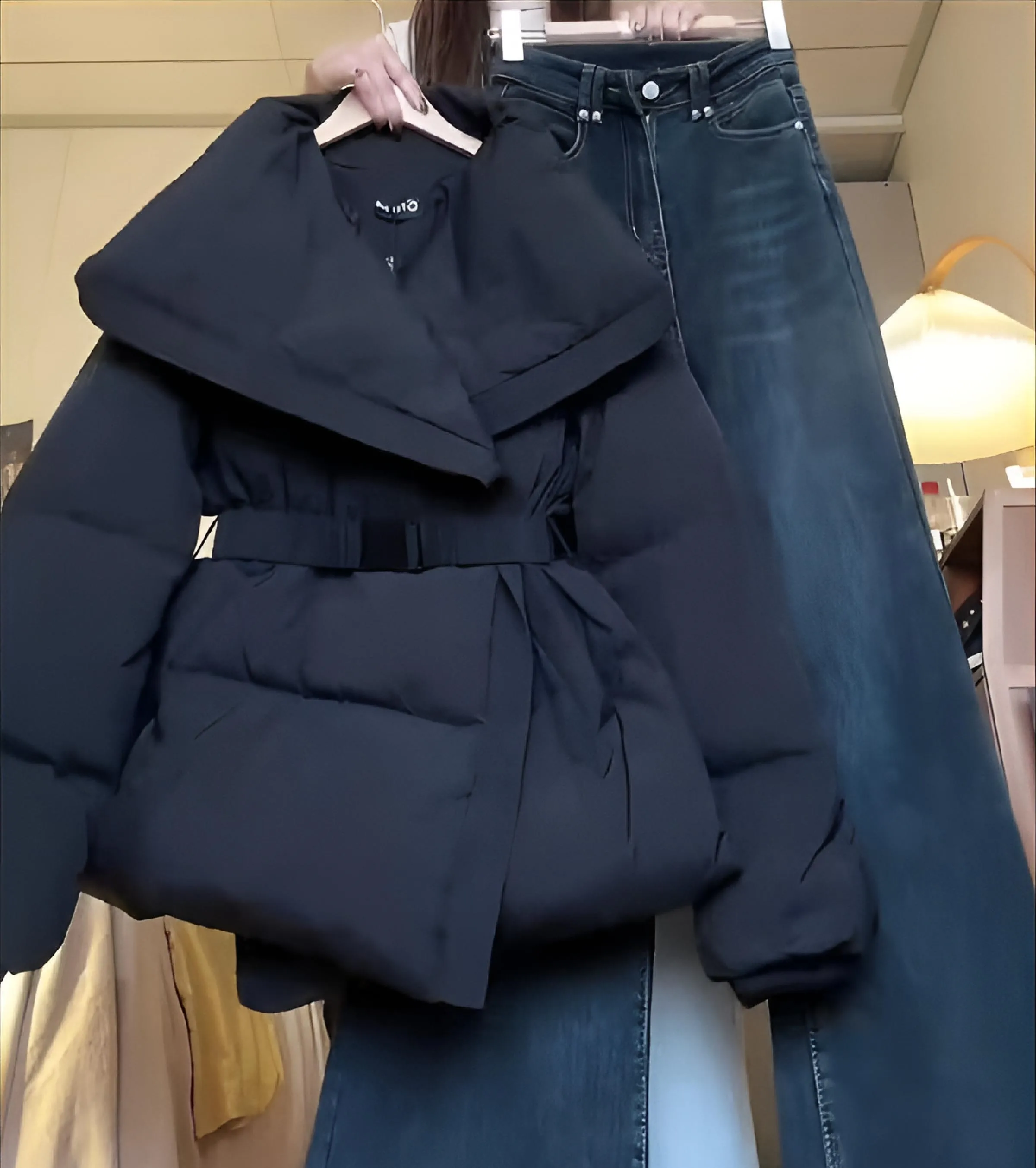 

Puffer Parkas Korean Womens Striped Linear Design Visual Interest Attention Grabbing Look Sailor Inspired Nautical Element Girls