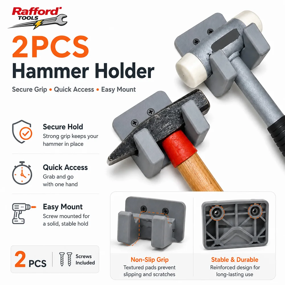 Rafford 1/2 Stück Wandmontierter Hammerhalter, Robuster Werkzeugaufbewahrungshaken, Sicherer Griff-Hammerhalter für Garage und Werkstatt – Detail 4