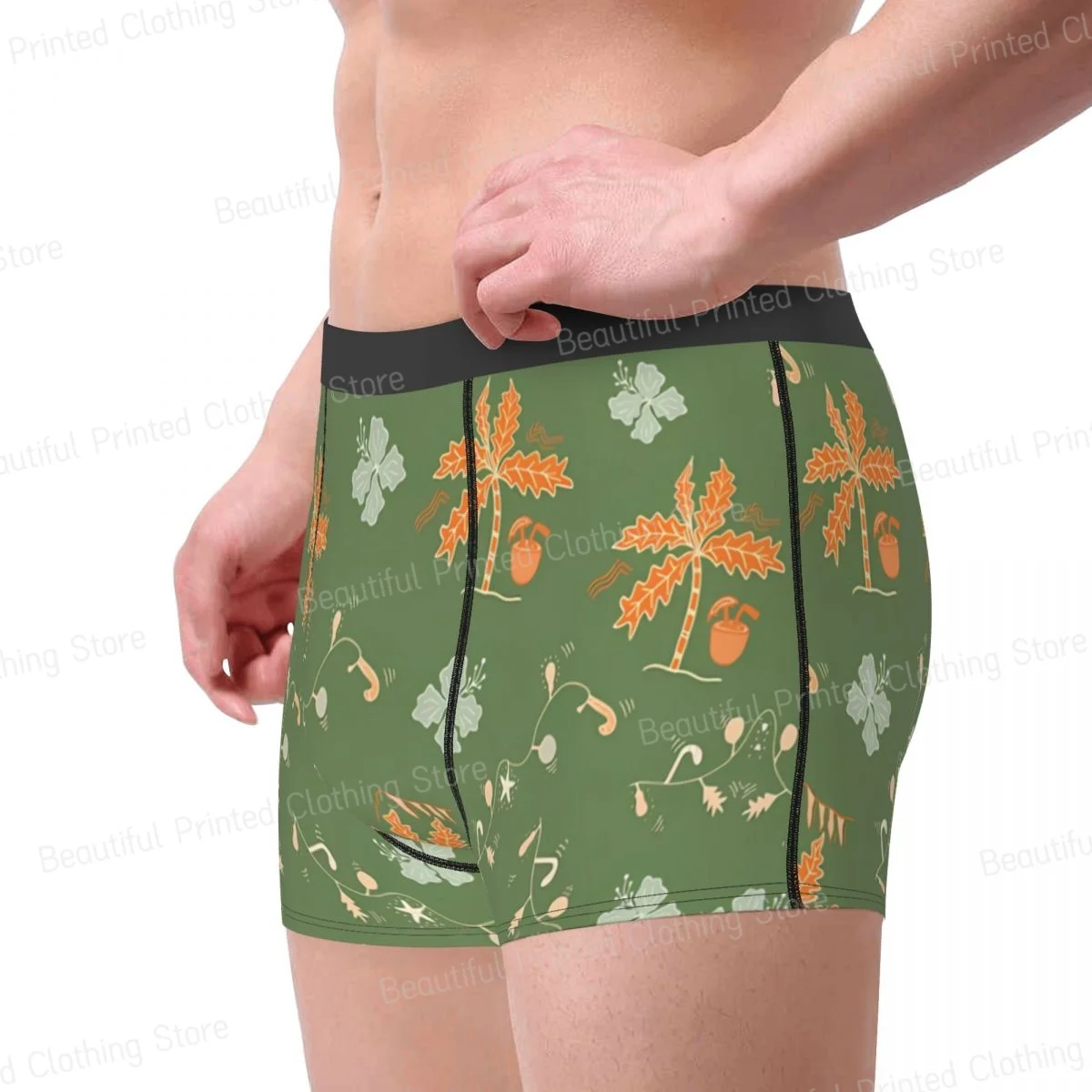 Tropical Christmas Green Orange Floral Men Boxer Briefs Underpants Graffiti Art Pattern Breathable High Quality Birthday Gifts